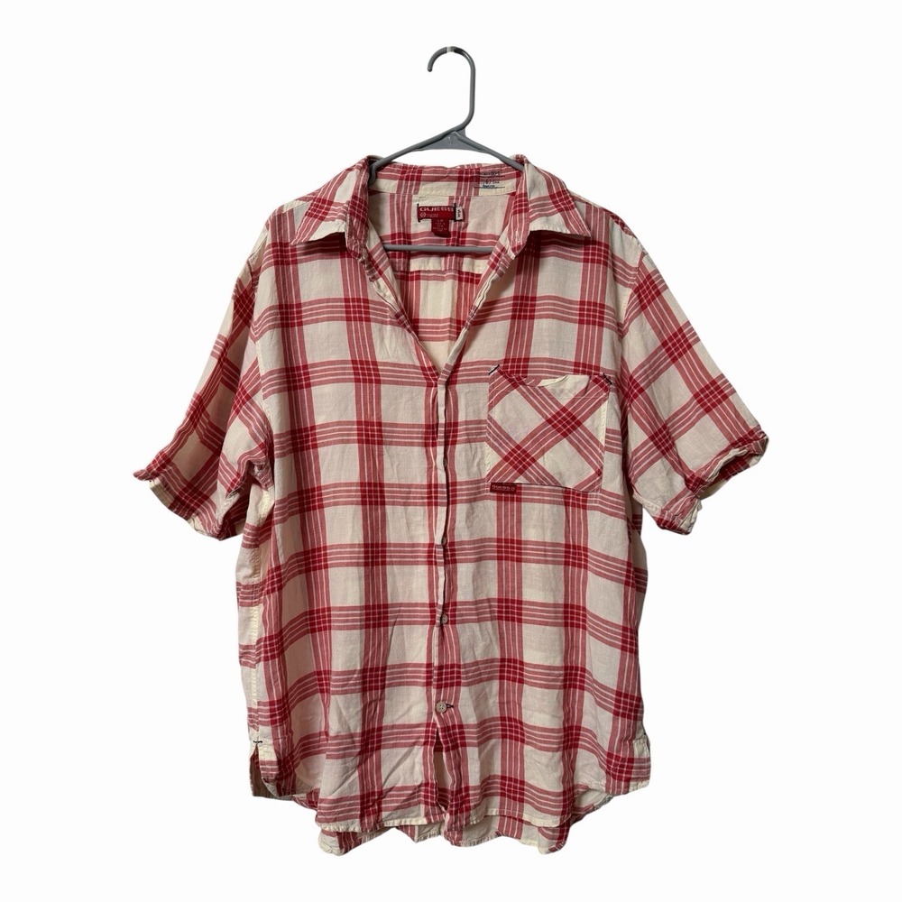 Guess Y2K Plaid Button Front Cotton Short Sleeve Plaid Shirt